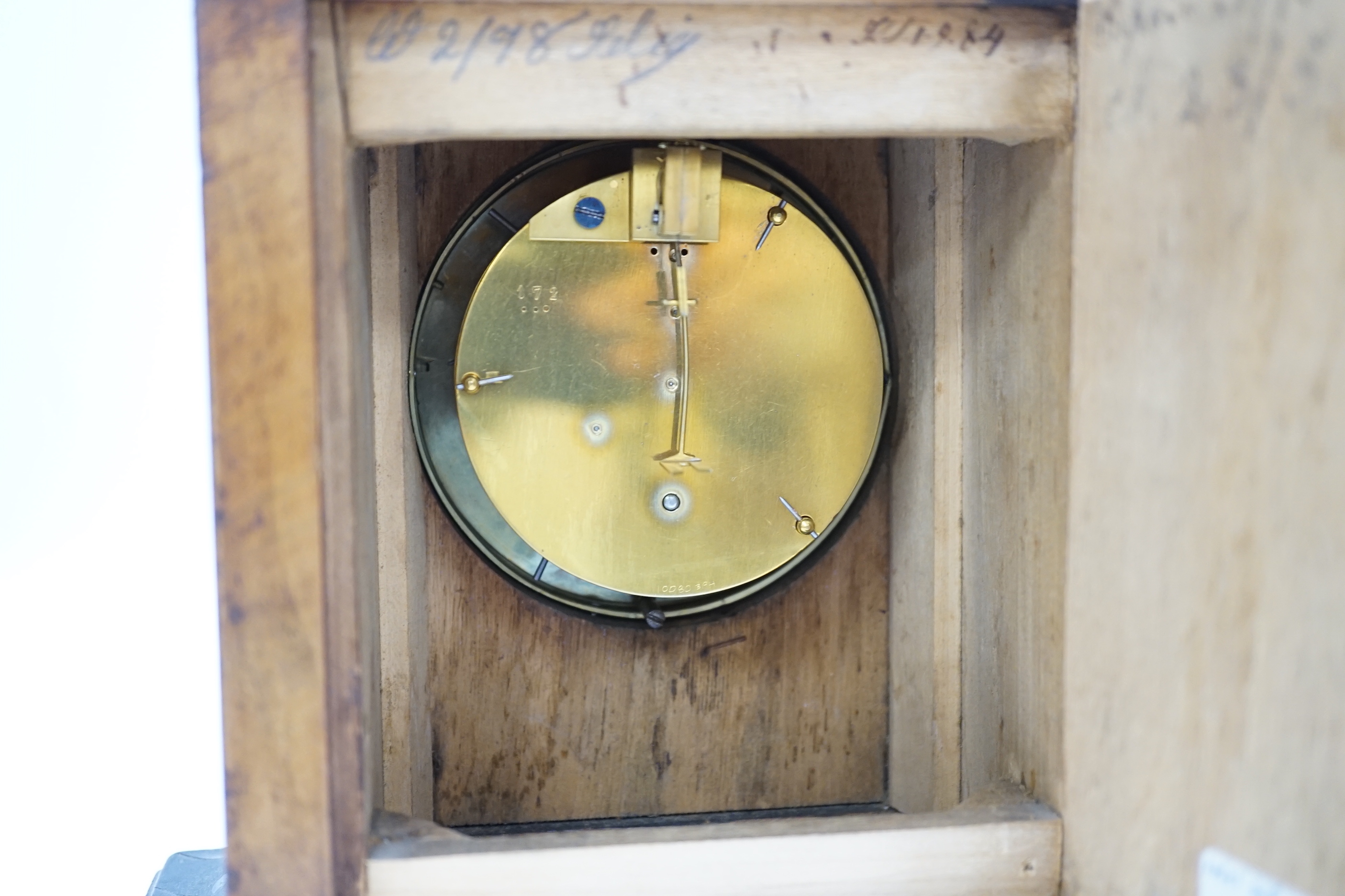 A 19th century walnut mantel timepiece, 20cm